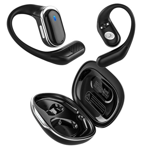 TRAUSI Open Ear Headphones, Wireless Bluetooth Earbuds, 80H Playtime Stereo Ear Buds with ENC Noise Cancelling, IPX7 Waterproof Over Ear Earphones with Earhook for Sports/Running/Gym/Workouts Black