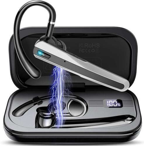 Bluetooth Headset V5.3, Handsfree Bluetooth Earpiece with Dual ENC Mic,Single wireless Headset 20Hrs Talk 120Hrs Standby Time, In-Ear Headphones for Driving/Business/Office with Android iOS Laptop