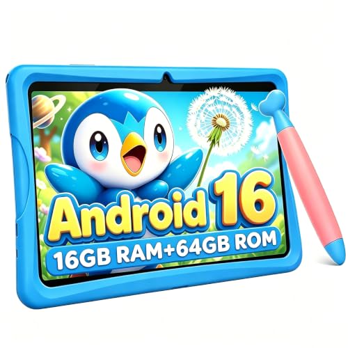 2026 Upgraded Kids Tablet 10 inch, Android 16 Tablets for Kids, Parental Control, Pre-Installed Kiddos Software & Kids Space, Includes Case & Stylus Pen, 12GB RAM 64GB ROM, 2TB Expand, HD IPS Screen