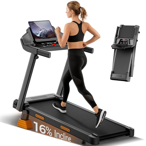 16% Incline Treadmills for Home, 3.0 HP Foldable Walking Pad 12KM/H
