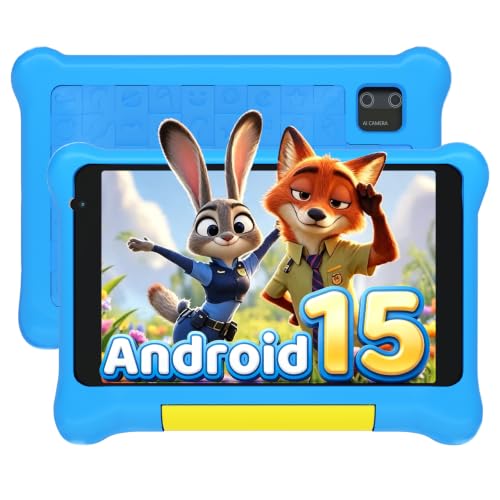 Laptok Kids Tablet 7 Inch, Android 15 Tablet for Kids with 24GB+32GB+1TB Expand, GMS Certified, Fast Charging, Dual Camera, 2800mAh, WiFi 6, BT 5.4, Widevine L1,Tablet with Protective Case, Blue