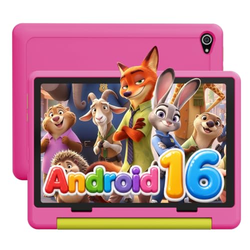 Laptok Android 16 Kids Tablet 10 Inch, Tablet for Kids with 64GB+1TB Expand, GMS Certified, 6000mAh, Face ID & Fast Charging, 5MP+8MP, WiFi 6, BT 5.4, Widevine L1, Tablet with Protective Case, Pink