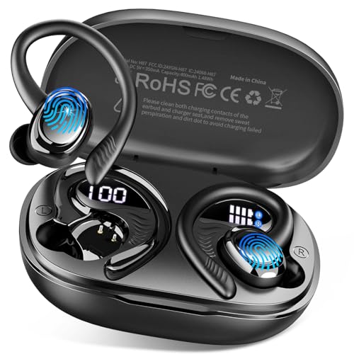 Wireless Earbuds Sport, 2026 Bluetooth 5.4 Headphones with App Custom EQ, Stereo Bass in-Ear bud, 50+Hrs ENC Noise Cancelling Earphone with Earhook, USB-C IP-X7 Waterproof Running Gym for Android iOS