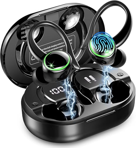 2026 New Wireless Earbuds, Bluetooth 5.4 Sports Headphones, 50+Hrs Playtime HiFi Stereo Earbuds, 4 ENC Noise Cancelling Mics, IP7 Waterproof Earphones with Earhook for Gym Workouts, USB-C Fast Charge