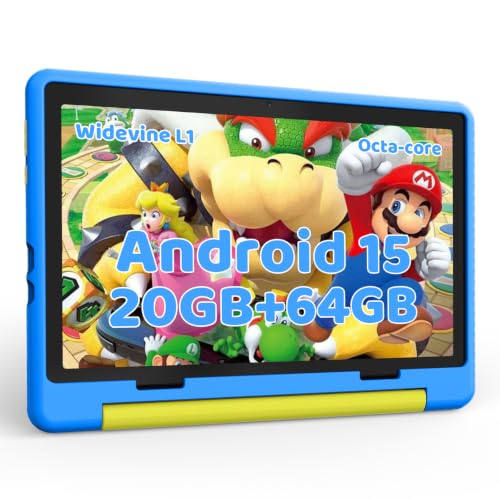 Laptok Kids Tablet 10 Inch, Android 15 Tablet for Kids｜128GB +1TB Expand｜Octa-Core｜Face ID｜5MP+8MP｜Parental Control｜WiFi 6｜BT 5.3｜Dual Speakers｜Protective Case(Blue)