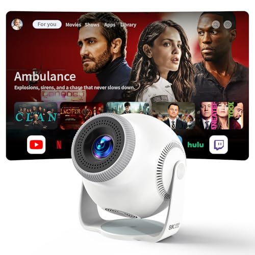Mini Projector with WiFi 6, Bluetooth 5.4, Android 14 OS, Support 1080P 4K, 270° Rotation, Smart Projector for Bedroom, Home Cinema and Outdoor Movies