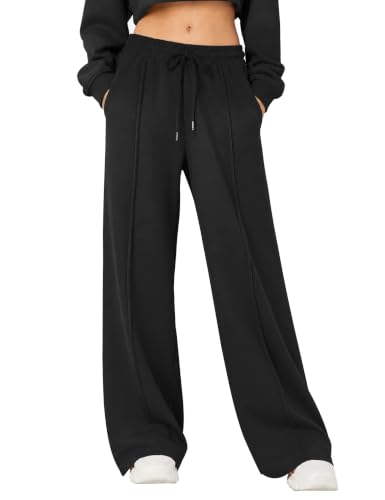 Rapbin Wide Leg Joggers for Women UK Warm Fleece Lined Trousers Black