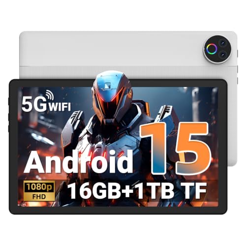 Gleeso Tablet｜Android 15 Tablet 10 Inch｜16GB RAM 1TB TF Android Tablets with 5000mAh｜Face Unlock｜Widevine L1｜BT 5.4/5G WiFi｜5MP Dual Camera, OTG Tablet PC -White