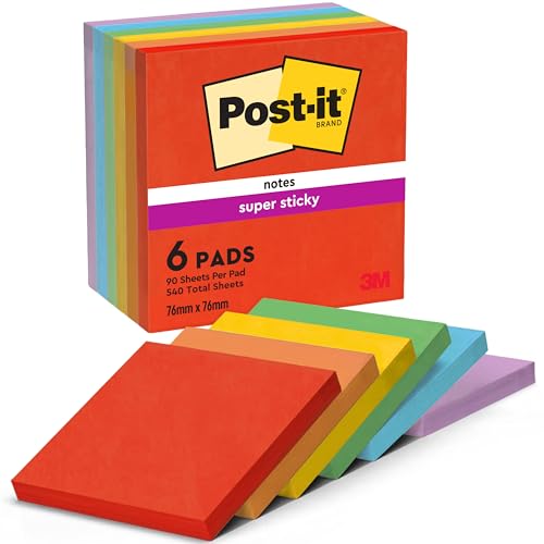 Post-it Super Sticky Notes, 6 ...ds (540 Sheets), 76 mm x 76 mm - down 27.07% (£2.68) to £7.22 from £9.90