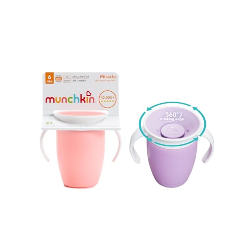 Munchkin Miracle 360 Sippy Cup...oz/207ml | 2 Pack |Pink/Purple - down 37.19% (£2.96) to £5.00 from £7.96
