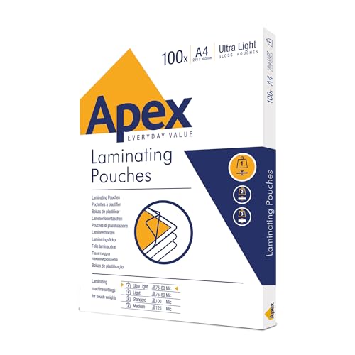 Fellowes Apex A4 Laminating Po...- Ideal for Notices and Photos - down 39.44% (£3.25) to £4.99 from £8.24