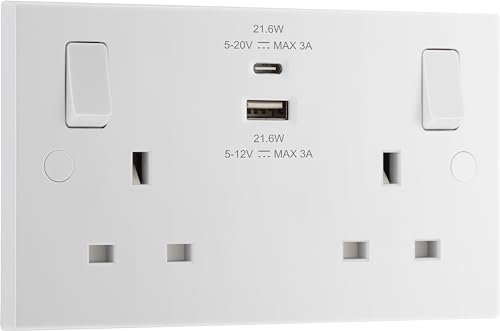 BG Electrical 22W Double Switc..., White Moulded, 13A, 922UAC22 - down 24.18% (£4.35) to £13.64 from £17.99