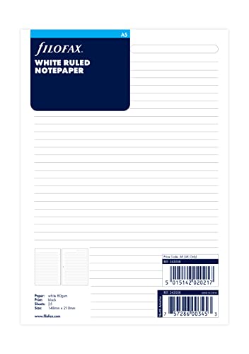 Filofax A5 Ruled Notepaper - White - down 70.84% (£3.11) to £1.28 from £4.39