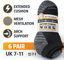 Skechers Work Socks - Low Cut - 6 Pair - Cushion - Men's UK 7-11