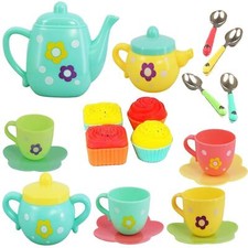 22 PCs Tea Set for Kids Afternoon Tea Party Set with Carry Case Pretend Play Toy