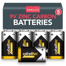5pk 9V Batteries Heavy Duty 6F22 PP3 Zinc Carbon Long Life Smoke Alarm Use