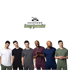 Mens Loungewear T-Shirt, PJ Nightwear Short Sleeve Soft Bamboo 1 Pack Lazy Panda