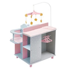 Kids Wooden Baby Doll Changing Station with Storage, Grey/Pink by Teamson Kids