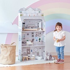 Wooden Dollhouse 3 Story Big Dolls House 12" Dolls 8 Accessories Teamson Kids