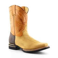 Grinders El Paso Tan Brown Real Leather Cowboy Boot Slip On Mid Calf Boots