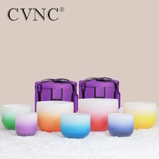 432Hz 6"-12" Set of 7 Aria Colored Quartz Crystal Singing Bowl W/Case Healing
