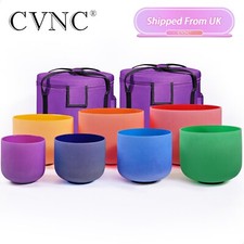 CVNC 432Hz 6"-12" 7 PcsColored Frosted Quartz Crystal Singing Bowls Set W/Case