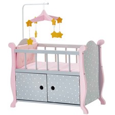 Polka Dot Crib Bed for Baby Dolls with Storage, Grey/Pink Teamson Kids