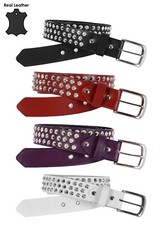 Unisex Leather Belts Spike Studded 100% Cowhide Strong Punk Classic Gothic Style