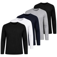 Kruze Mens Long Sleeve T Shirts 3 5 Pack Cotton Blend Crew Neck Plain Tops S-2XL