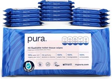 Pura Toilet Tissue Wipes 14 Pack (14 x 40 Wipes) Flushable