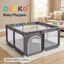 Dekko Baby Playpen 127x127cm Play Mat with 50 Ocean Balls Safe Easy Storage Grey