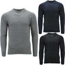 D&H Mens Jumpers V Neck Ribbed Soft Regular Fit Casual Pullover Sweatshirt Top