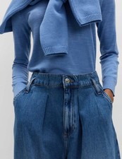 Marks & Spencer Womens Cotton Wide Jeans in Medium Indigo - M&S