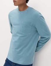 Marks & Spencer Mens Cotton Long sleeved Crew T-shirt in Slate Blue - M&S
