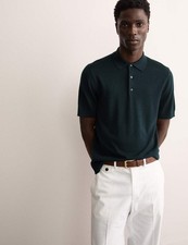 Marks & Spencer Mens Navy Merino Knitted Collar Short sleeved Polo Top - M&S