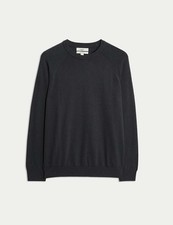 Marks & Spencer Mens Cotton Crew Long sleeved Jumper in Dark Pewter - M&S
