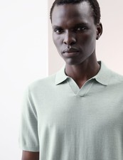 M&S - Autograph Mens Merino Short sleeved Knitted Collar Polo Top in Light Green
