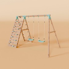 Double Wooden Swing Set With Climbing Wall - Boulder Brook I Waltons