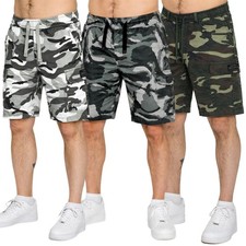 Enzo Mens Cargo Shorts Camo Elasticated Waist Multi Pocket Summer Half Pants UK