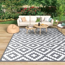 Large Garden Outdoor Rug Non Slip Grey Mat Weather Resistant Decking Decor 180cm