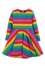 Frugi Girls Rainbow Dress - Sofia Skater Dress - Foxglove Rainbow Stripe