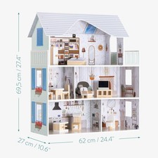 Navaris Victorian Wooden Dollhouse 3 Storey 5 Room Play House with Furniture Set