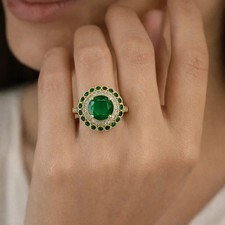 2.50 Ct Round Cut Green Emerald & Moissanite Wedding Ring 14K Yellow Gold Plated