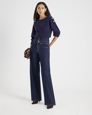 River Island Womens Wide Leg Jeans Blue Double Waistband Trousers Pants Bottoms