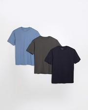 River Island Mens T-Shirt 3 Pack Mixed Colours Short Sleeve Slim Fit Tee Top