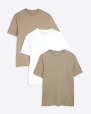 River Island Mens T-Shirt 3 Pack Mixed Colours Slim Fit Short Sleeve Tee Top