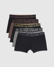 River Island Mens Trunks Black RR Print Metallic 5 Pack Underwear Bottoms