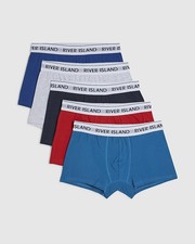 River Island Mens Trunks Red Multicolour 5 Pack RI Waistband Underwear Bottoms
