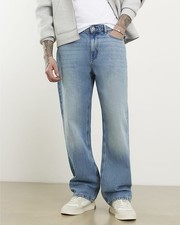 River Island Mens Loose Fit Jeans Blue Denim Button Zip Trousers Pants Bottoms