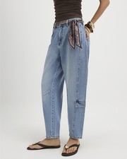 River Island Womens Barrel Leg Jeans Blue Utility Pleat Trousers Pants Bottoms